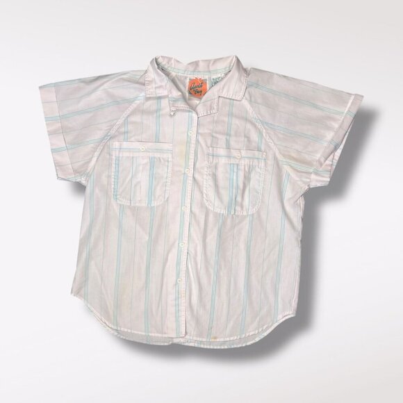 VTG Apricot Bay Short Sleeve Button-Up Shirt Front Pockets Pinstripe Size Large - Picture 8 of 10